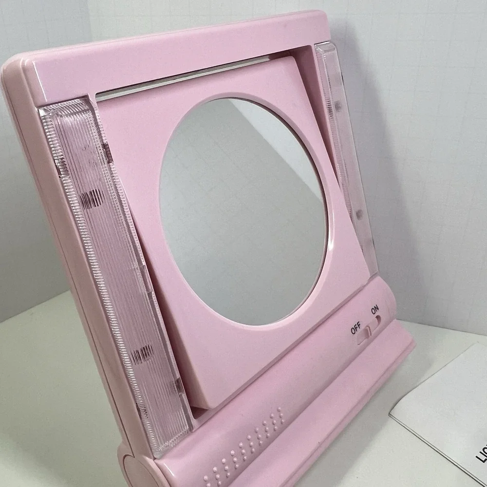 Lighted Vanity Mirror Pink Makeup‎ Mirror Folding Travel Light Up Y2K Handheld